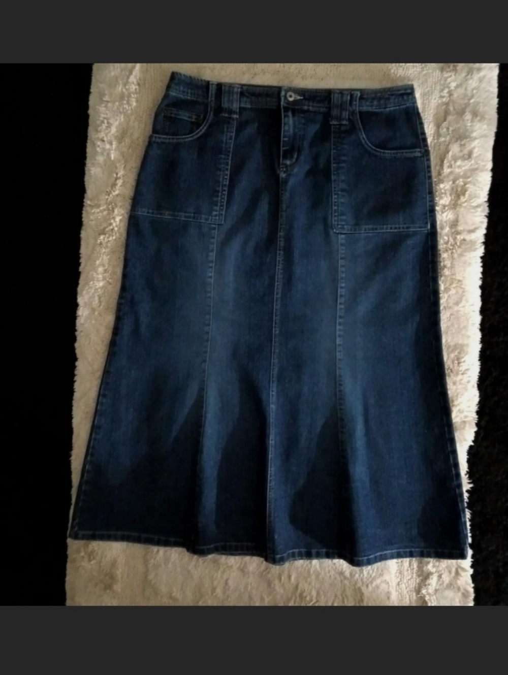 Carolina Blues Classic Dark Blue Denim Midi Skirt